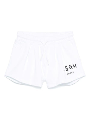 Pantaloncini con stampa logo per bambina MSGM Kids bianco con gamba larga