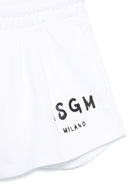 Pantaloncini con stampa logo per bambina MSGM Kids bianco con gamba larga - Rubino Kids