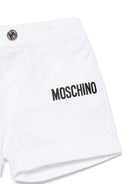 Pantaloncini con stampa logo per neonato Moschino Kids bianco con elastico in vita - Rubino Kids