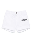 Pantaloncini con stampa logo per neonato Moschino Kids bianco con elastico in vita - Rubino Kids