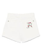 Pantaloncini decorati con strass per bambina John Richmond Junior bianco con orlo sfrangiato - Rubino Kids