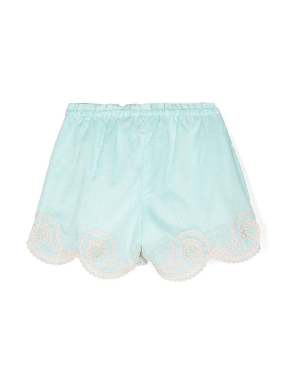 Pantaloncini di cotone ricamati per bambina ZIMMERMANN Kids azzurro con elastico in vita - Rubino Kids