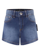 Pantaloncini per bambina John Richmond Junior in denim con stampa logo - Rubino Kids