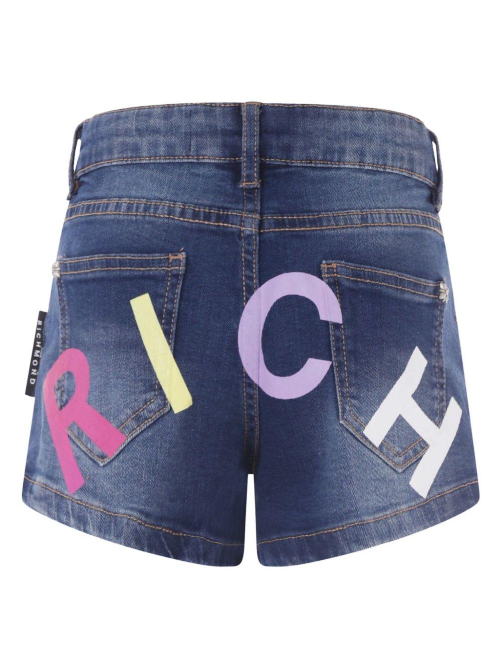 Pantaloncini per bambina John Richmond Junior in denim con stampa logo - Rubino Kids
