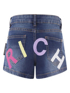 Pantaloncini per bambina John Richmond Junior in denim con stampa logo - Rubino Kids