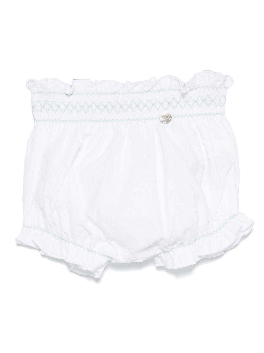 Pantaloncini per neonata Paz Rodriguez bianco con cuciture a contrasto - Rubino Kids