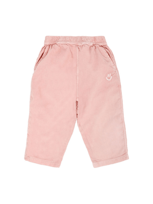 Molo baby girl's ribbed trousers in powder pink with an elasticated waist.