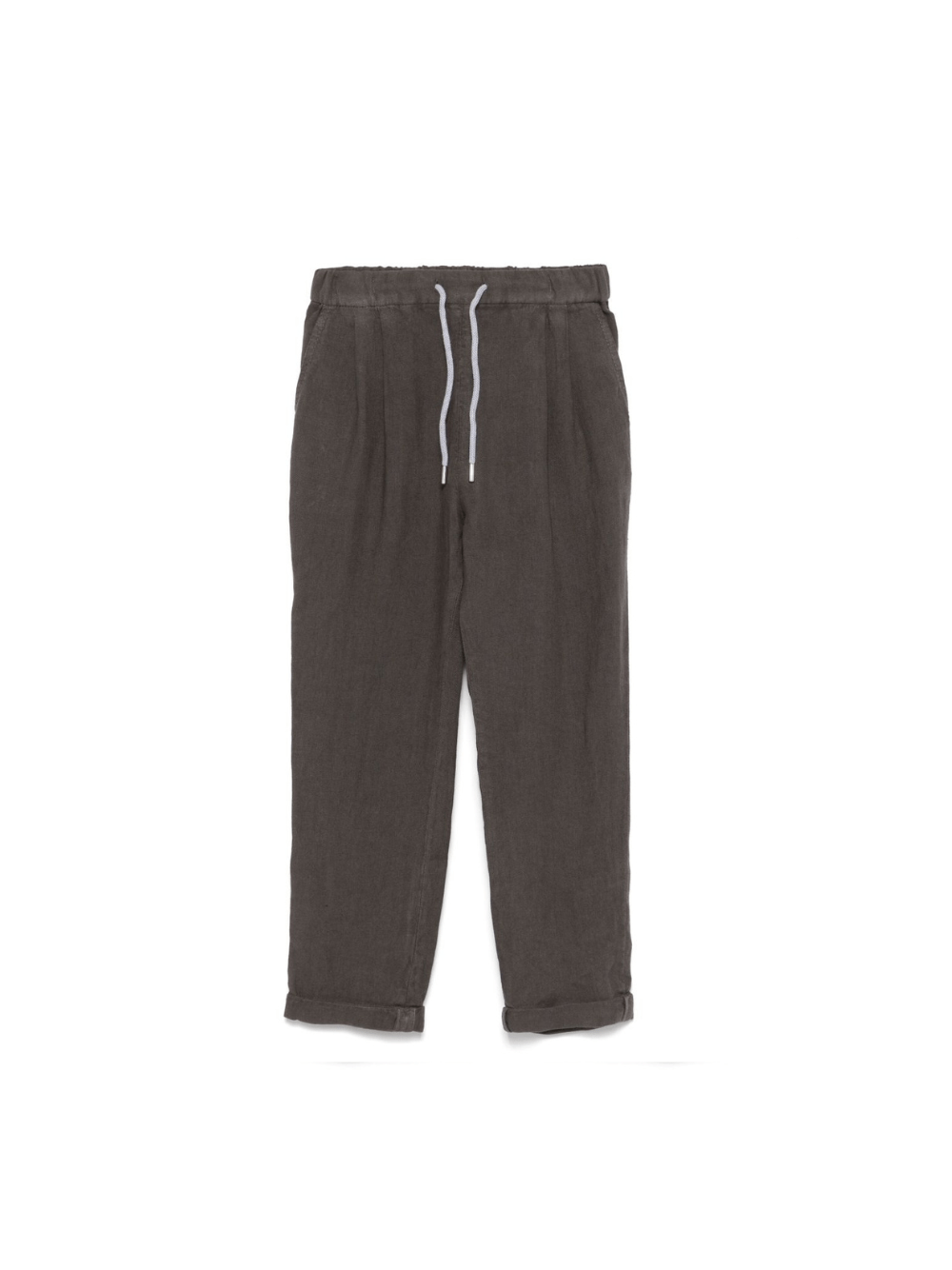 Pantaloni affusolati in lino per bambino Brunello Cucinelli Kids marrone con dettagli plissettati - Rubino Kids