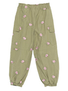 Pantaloni cargo per bambina Stella McCartney Kids verde con ricamo rose - Rubino Kids