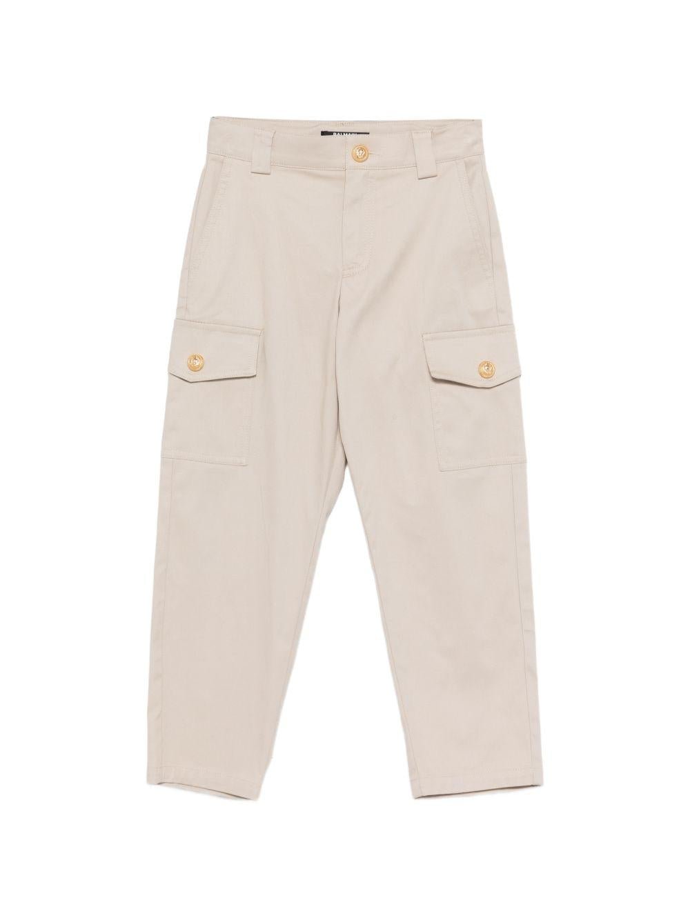 Pantaloni cargo per bambino Balmain Kids beige con bottoni color oro - Rubino Kids