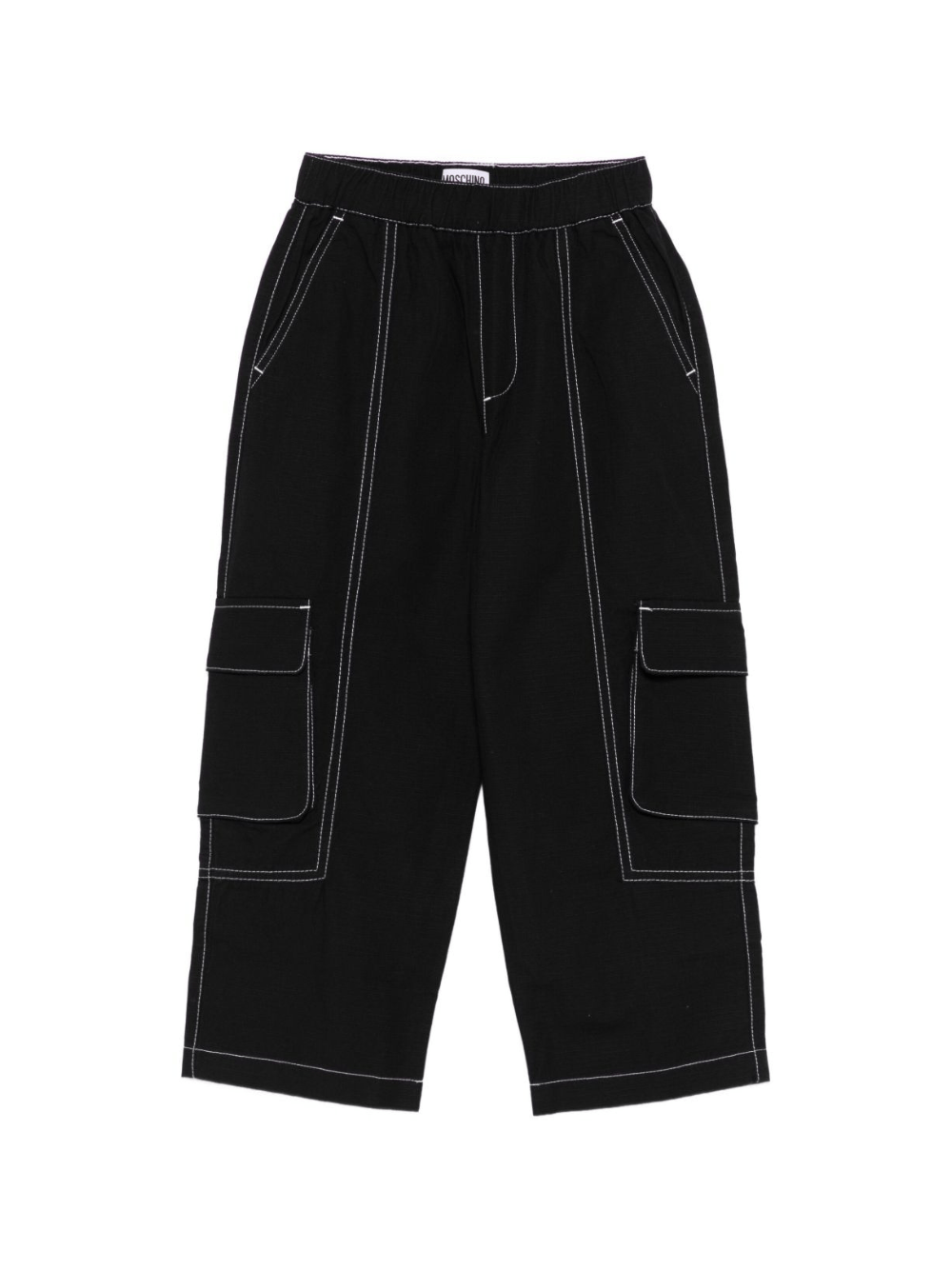 Pantaloni cargo per bambino Moschino Kids nero con cuciture a contrasto - Rubino Kids