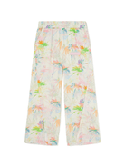 Pantaloni con stampa Palm Tree per bambina Palm Angels Kids bianco con vita elasticizzata - Rubino Kids