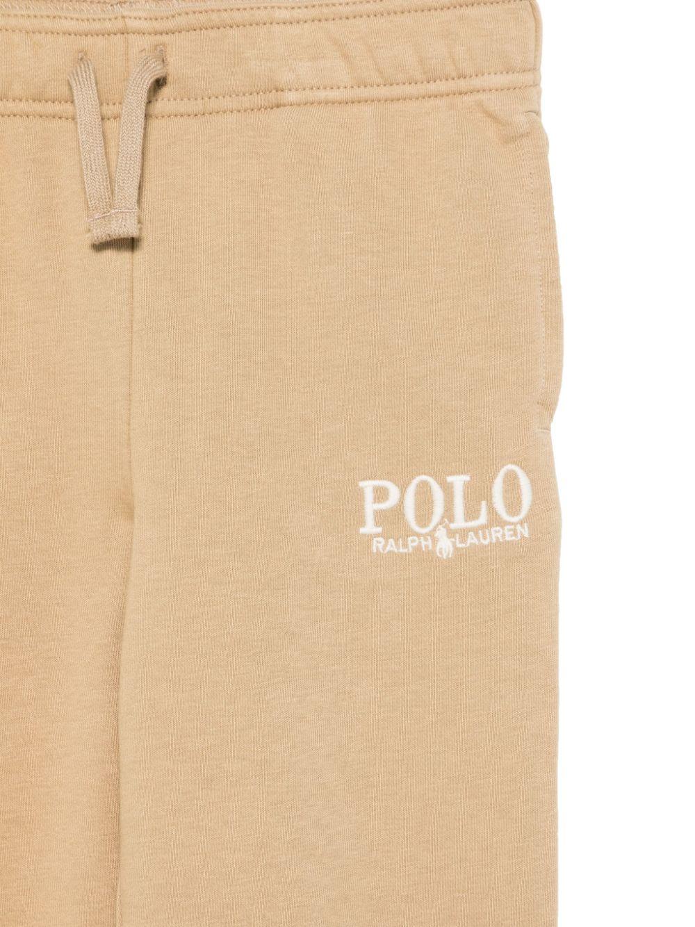 Pantaloni da tuta con logo ricamato per bambino Ralph Lauren Kids beige con caviglie elasticizzate - Rubino Kids