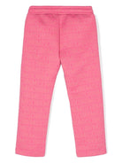 Pantaloni dritti per bambina Moschino Kids rosa con logo goffrato e vita elasticizzata - Rubino Kids