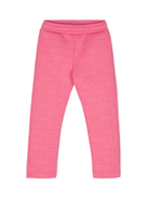 Pantaloni dritti per bambina Moschino Kids rosa con logo goffrato e vita elasticizzata - Rubino Kids