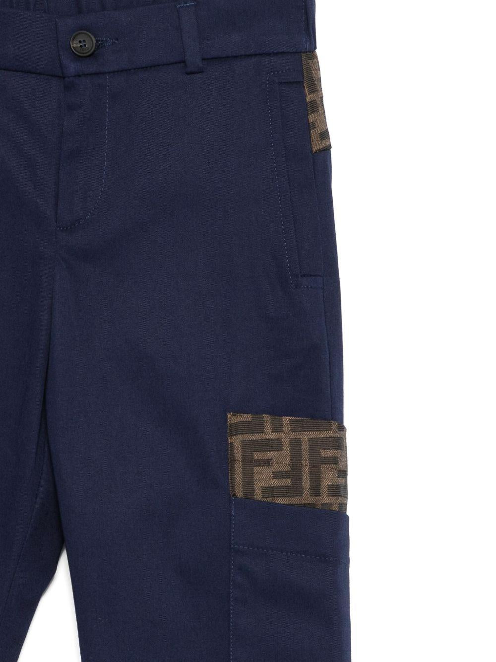 Pantaloni FF jacquard per bambino Fendi Kids blu con chiusura con zip nascosta e bottone - Rubino Kids