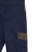 Pantaloni FF jacquard per bambino Fendi Kids blu con chiusura con zip nascosta e bottone - Rubino Kids