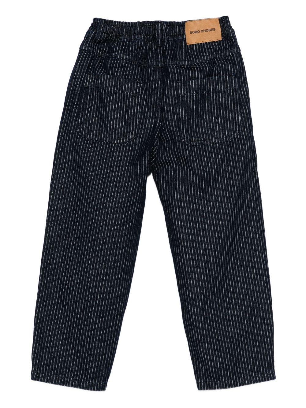 Pantaloni gessati per bambino Bobo Choses blu con logo ricamato - Rubino Kids