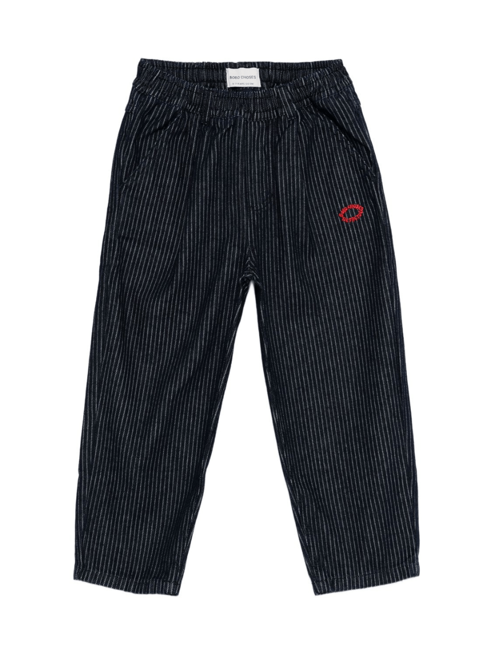 Pantaloni gessati per bambino Bobo Choses blu con logo ricamato - Rubino Kids