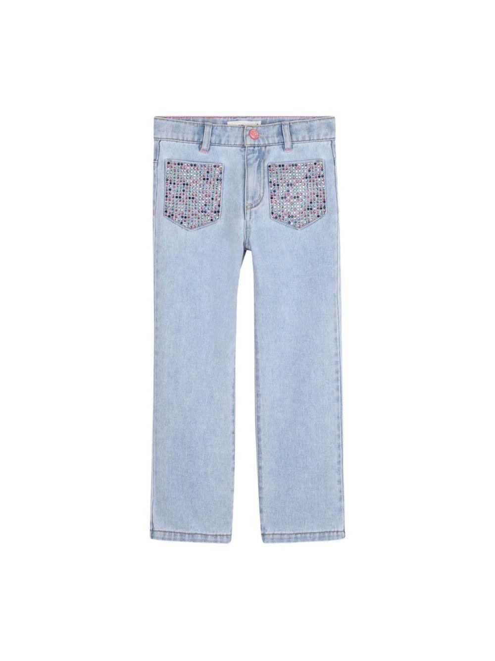 Pantaloni per bambina Billieblush azzurro con tacshe decorate - Rubino Kids