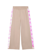 Pantaloni per bambina Billieblush beige con righe laterali con paillettes - Rubino Kids
