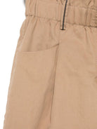 Pantaloni per bambina Brunello Cucinelli Kids beige in cotone con vita paperbag - Rubino Kids
