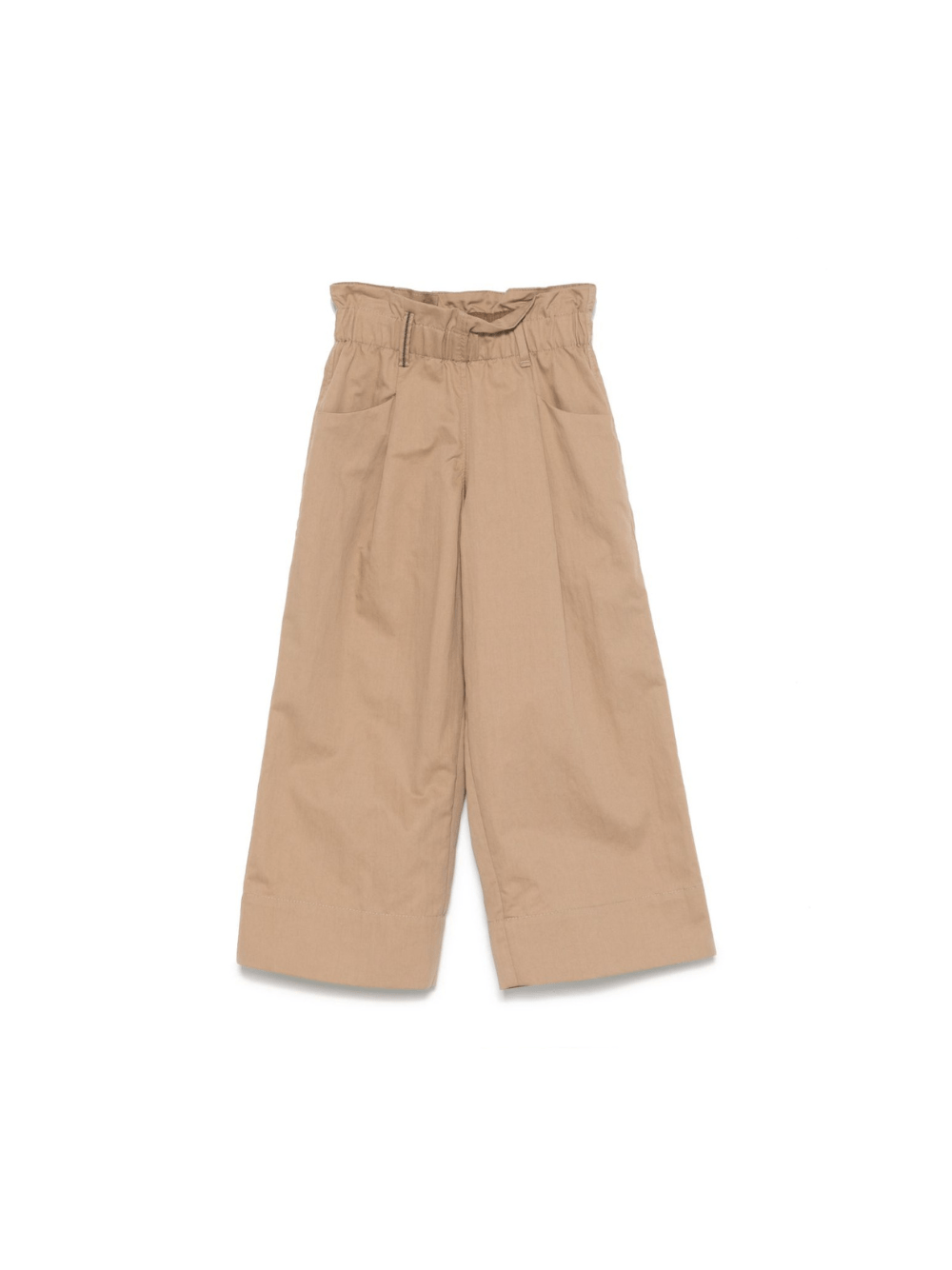 Pantaloni per bambina Brunello Cucinelli Kids beige in cotone con vita paperbag - Rubino Kids
