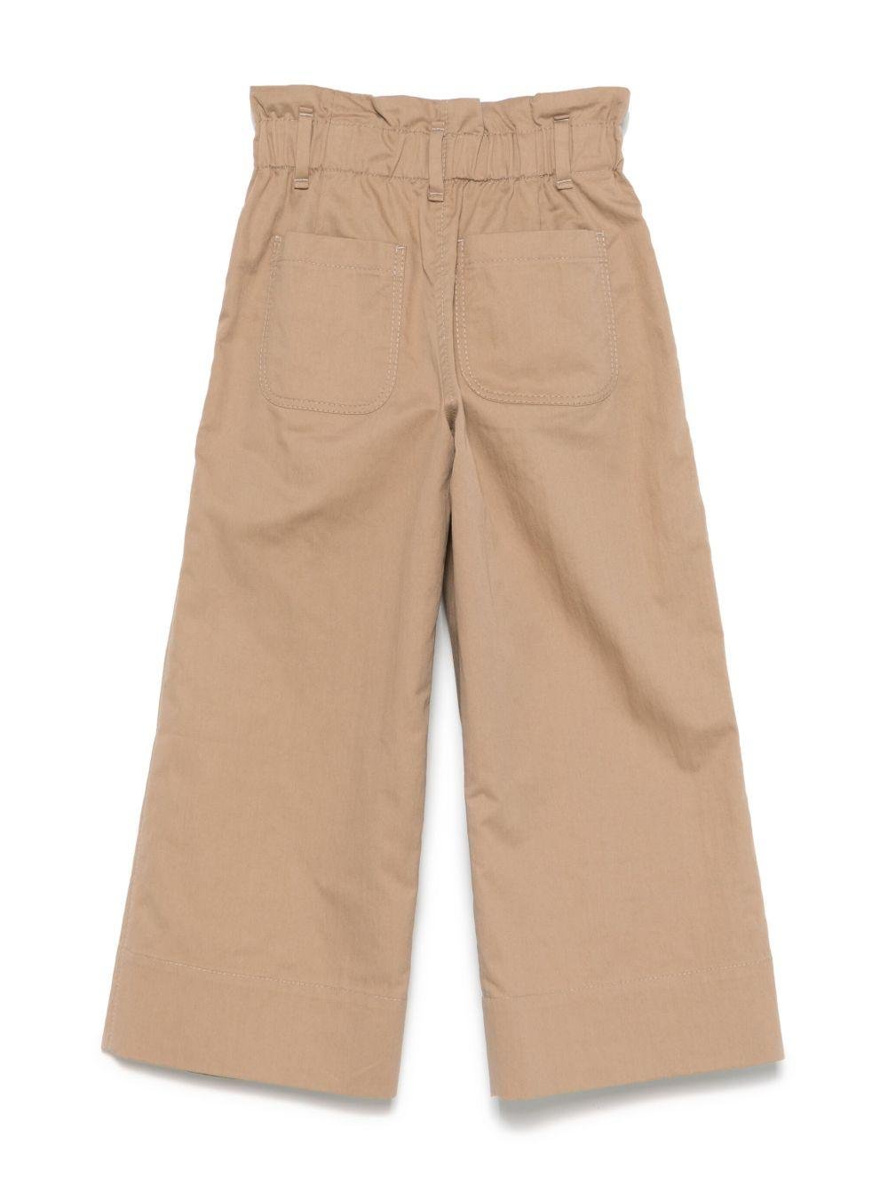 Pantaloni per bambina Brunello Cucinelli Kids beige in cotone con vita paperbag - Rubino Kids