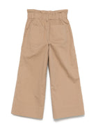 Pantaloni per bambina Brunello Cucinelli Kids beige in cotone con vita paperbag - Rubino Kids