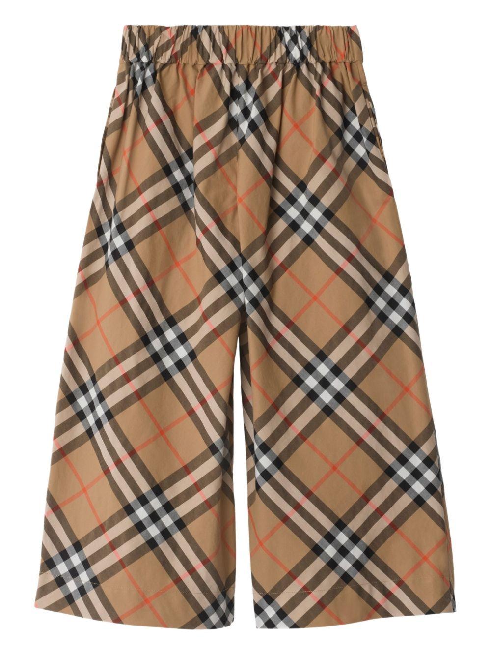 Pantaloni per bambina Burberry Kids marroni a quadri - Rubino Kids