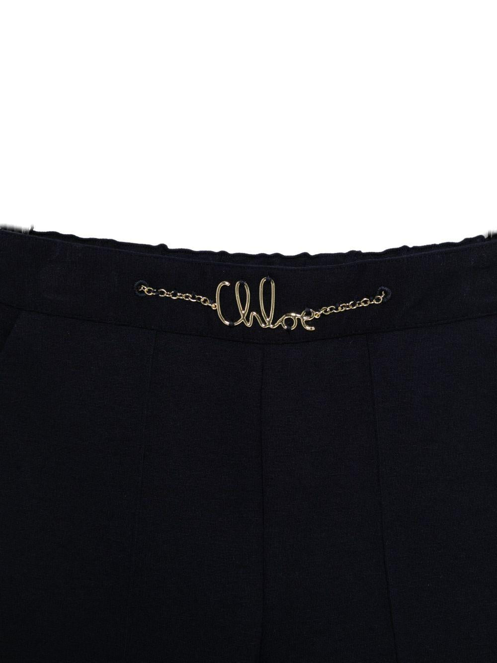 Pantaloni per bambina Chloé Kids blu con dettaglio a catena - Rubino Kids