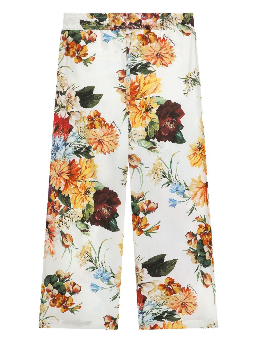 Pantaloni per bambina Dolce & Gabbana Kids bianco a fiori - Rubino Kids