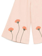 Pantaloni per bambina Donsje Fifis rosa con applicazione a fiori - Rubino Kids