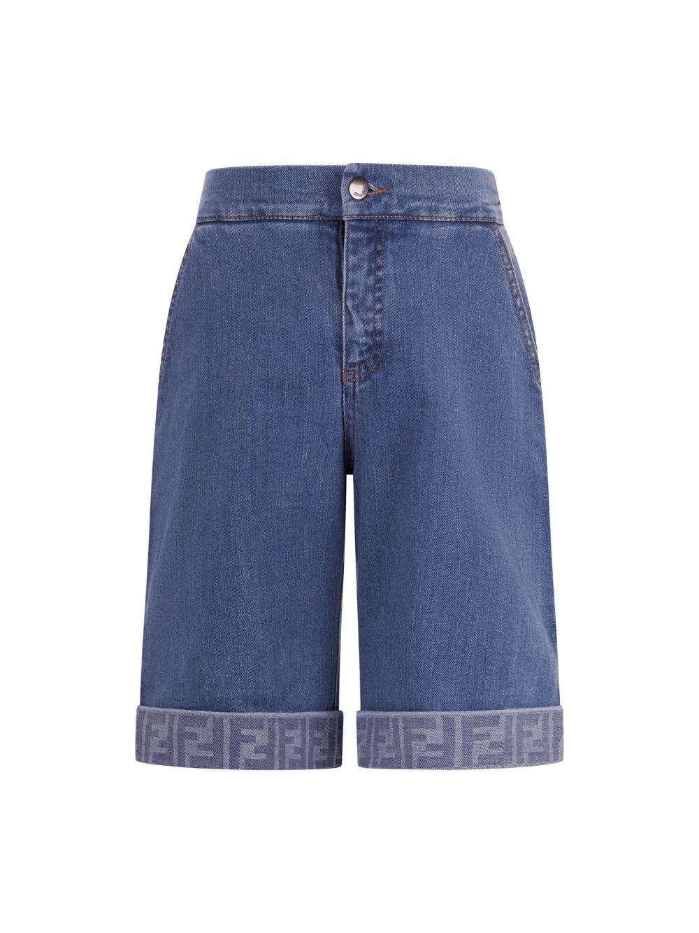 Pantaloni per bambina Fendi Kids denim con dettaglio monogramma FF - Rubino Kids