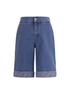 Pantaloni per bambina Fendi Kids denim con dettaglio monogramma FF - Rubino Kids