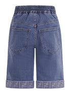 Pantaloni per bambina Fendi Kids denim con dettaglio monogramma FF - Rubino Kids