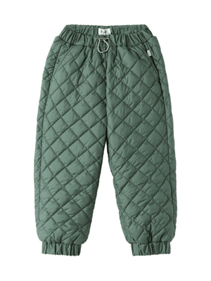 Green Owl trousers for girls with quilted pattern