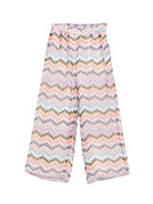 Pantaloni per bambina Missoni Kids multicolore con stampa a zigzag - Rubino Kids