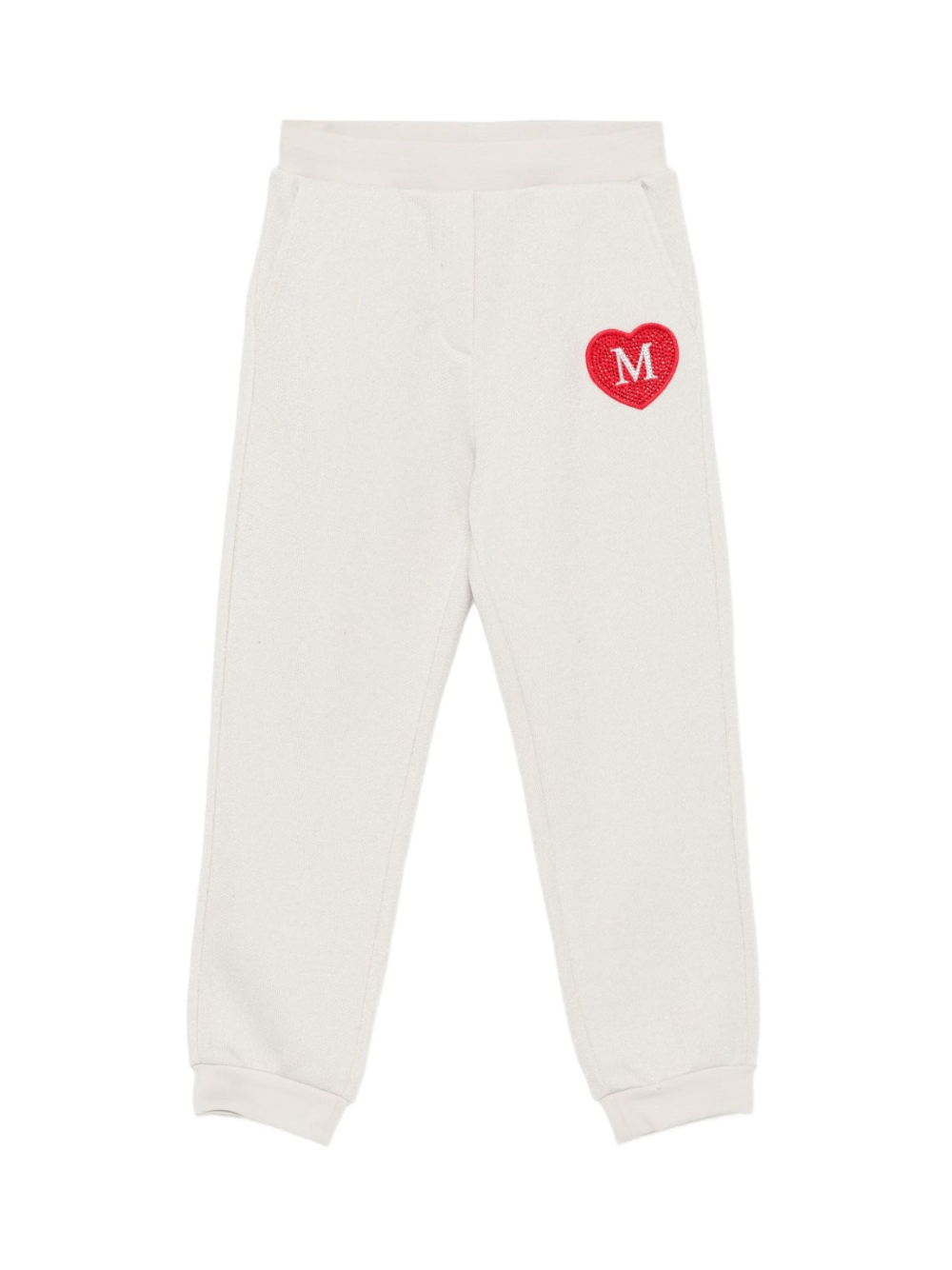 Pantaloni per bambina Monnalisa beige con decorazione a cuore - Rubino Kids