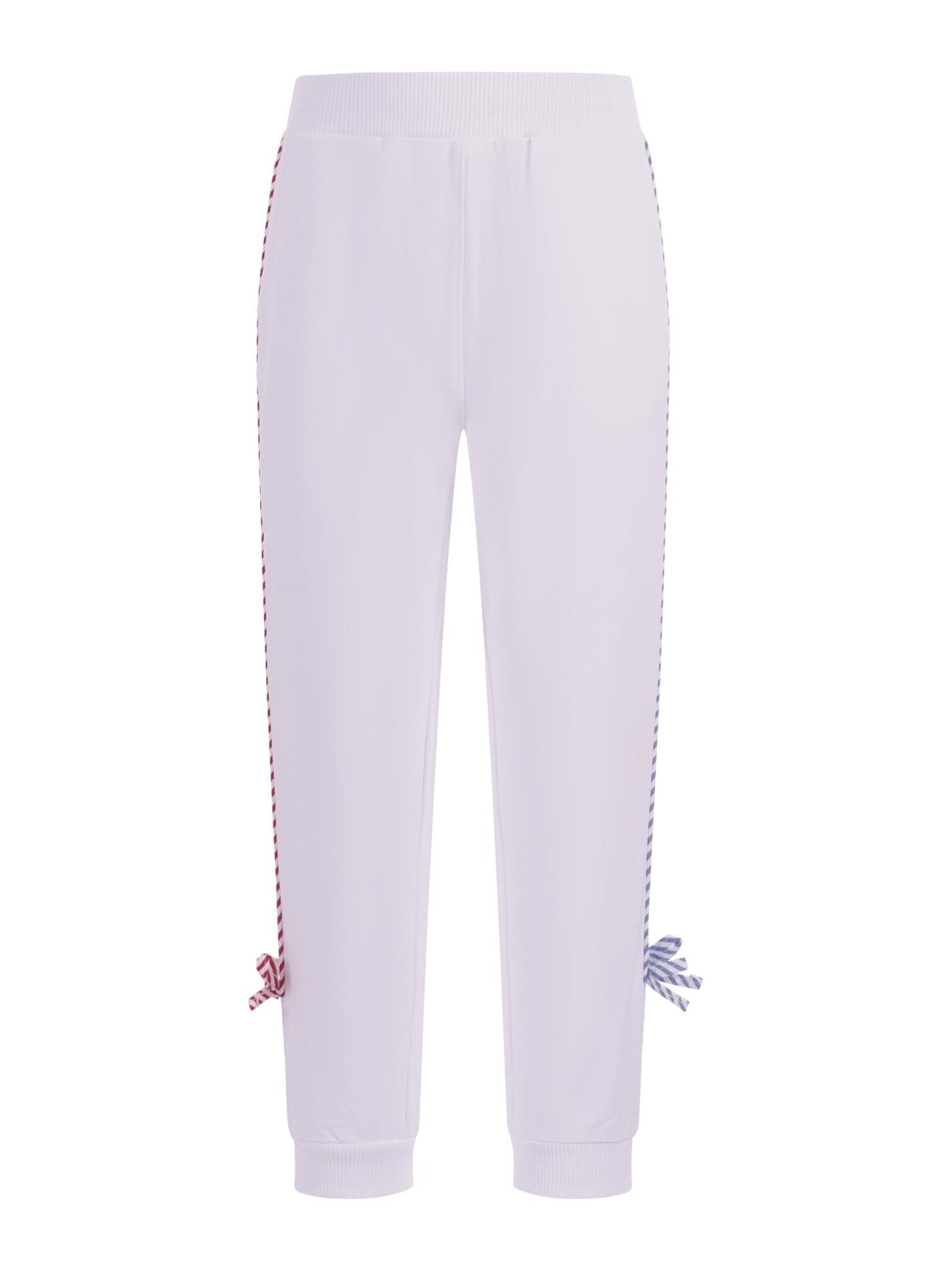 Pantaloni per bambina Monnalisa bianchi con nastro con logo - Rubino Kids