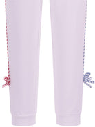 Pantaloni per bambina Monnalisa bianchi con nastro con logo - Rubino Kids