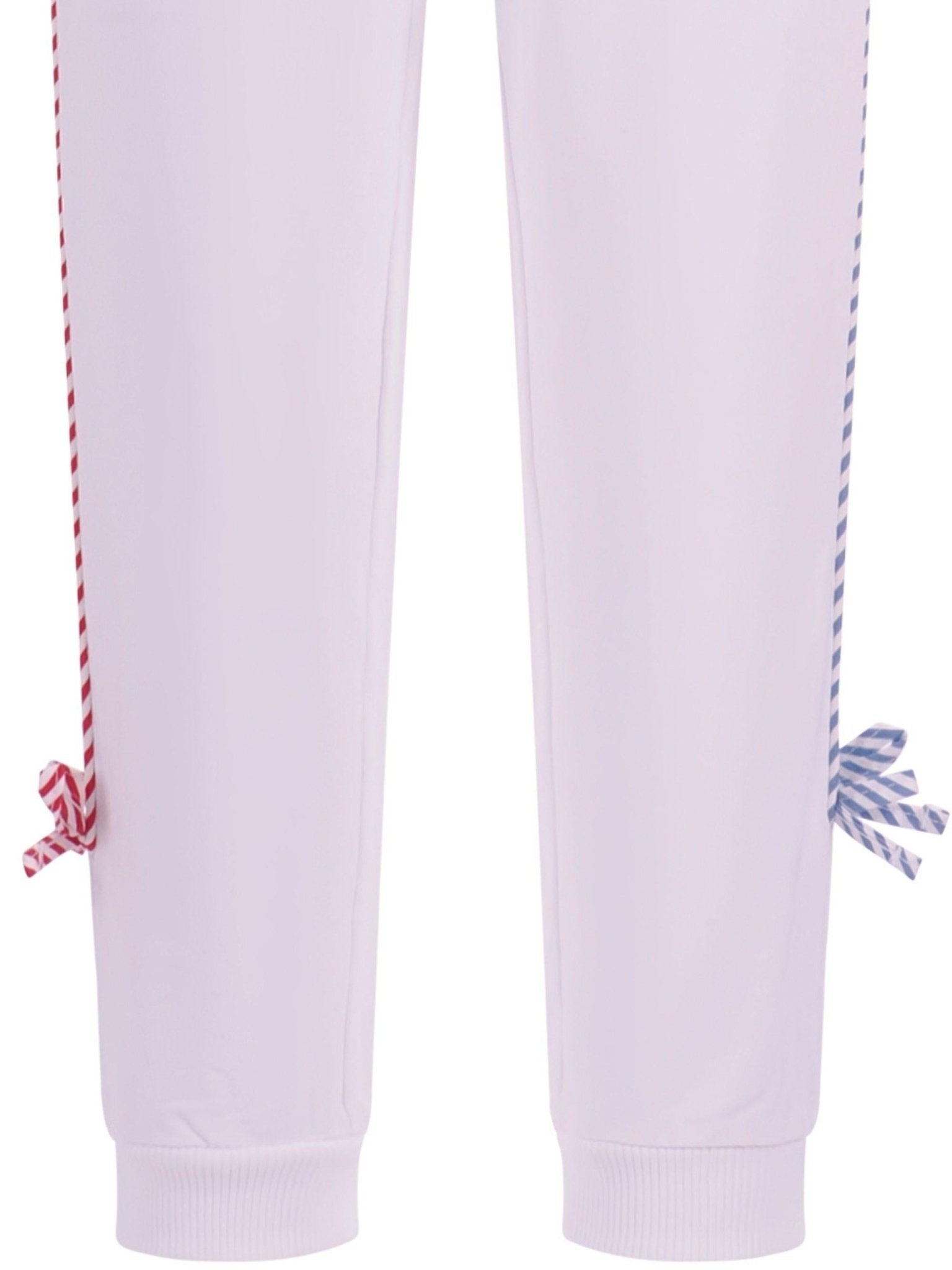 Pantaloni per bambina Monnalisa bianchi con nastro con logo - Rubino Kids