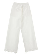 Pantaloni per bambina Monnalisa bianchi con ricamo a fiori - Rubino Kids