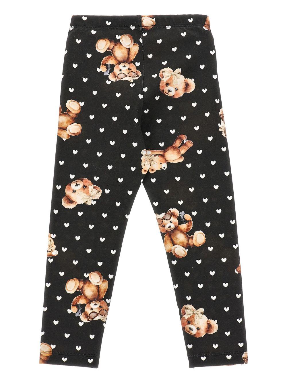 Pantaloni per bambina Monnalisa neri con stampa Teddy Bear - Rubino Kids