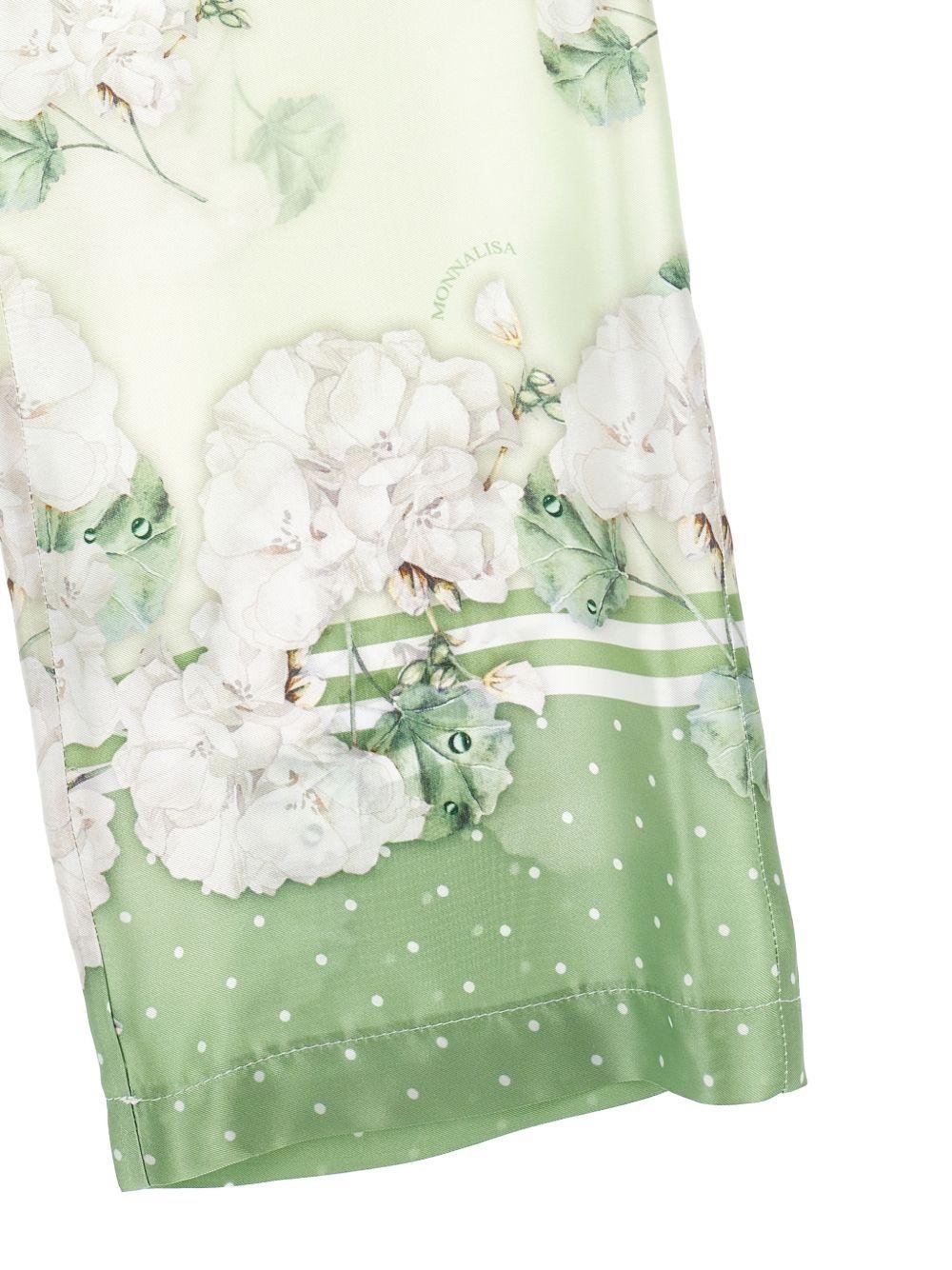 Pantaloni per bambina Monnalisa verde con stampa a fiori - Rubino Kids