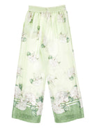 Pantaloni per bambina Monnalisa verde con stampa a fiori - Rubino Kids