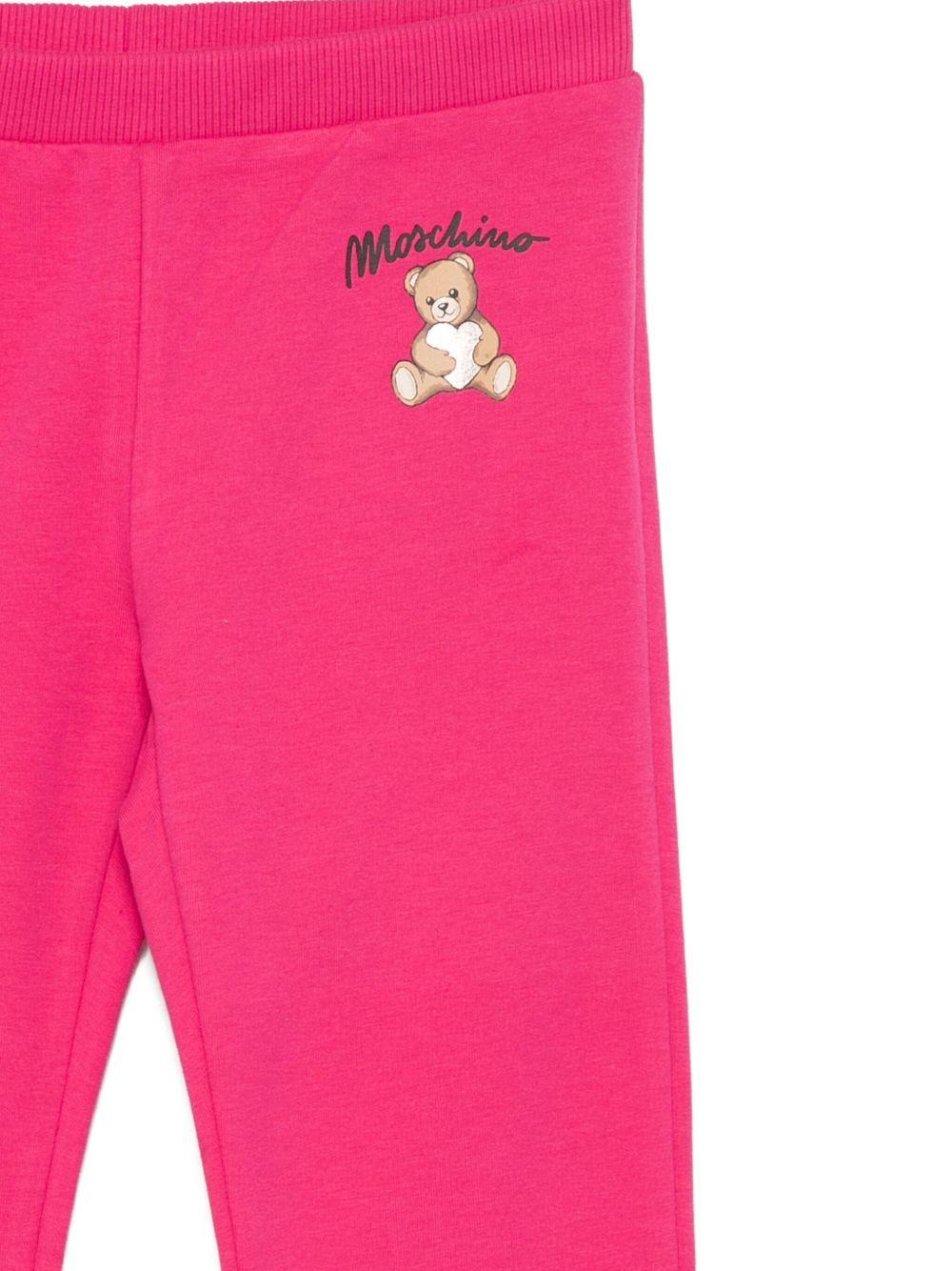 Pantaloni per bambina Moschino Kids fucsia con stampa orsetto - Rubino Kids
