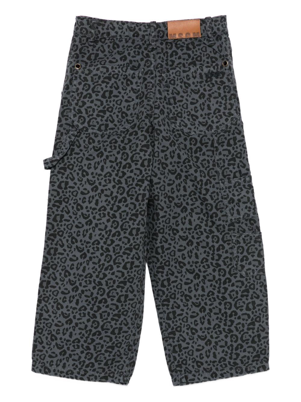 Pantaloni per bambina MSGM Kids grigi con stampa leopardata - Rubino Kids