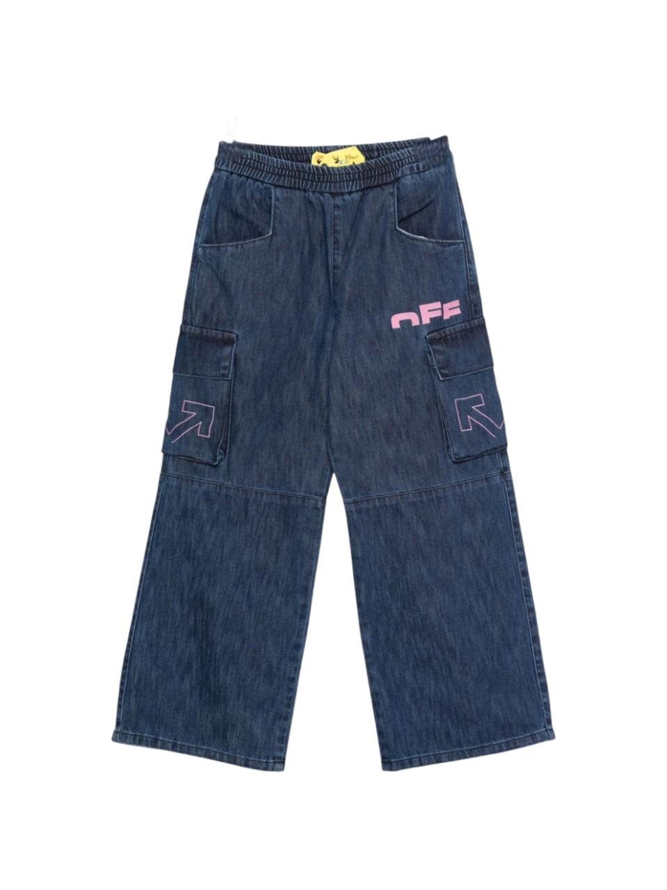 Pantaloni per bambina Off - White Kids denim con tasche cargo - Rubino Kids