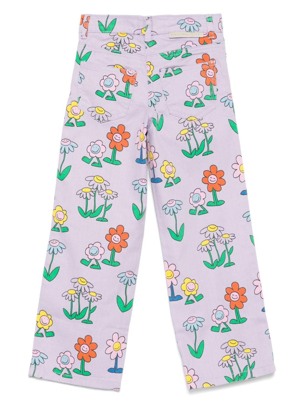 Pantaloni per bambina Stella McCartney Kids lilla con stampa floreale - Rubino Kids